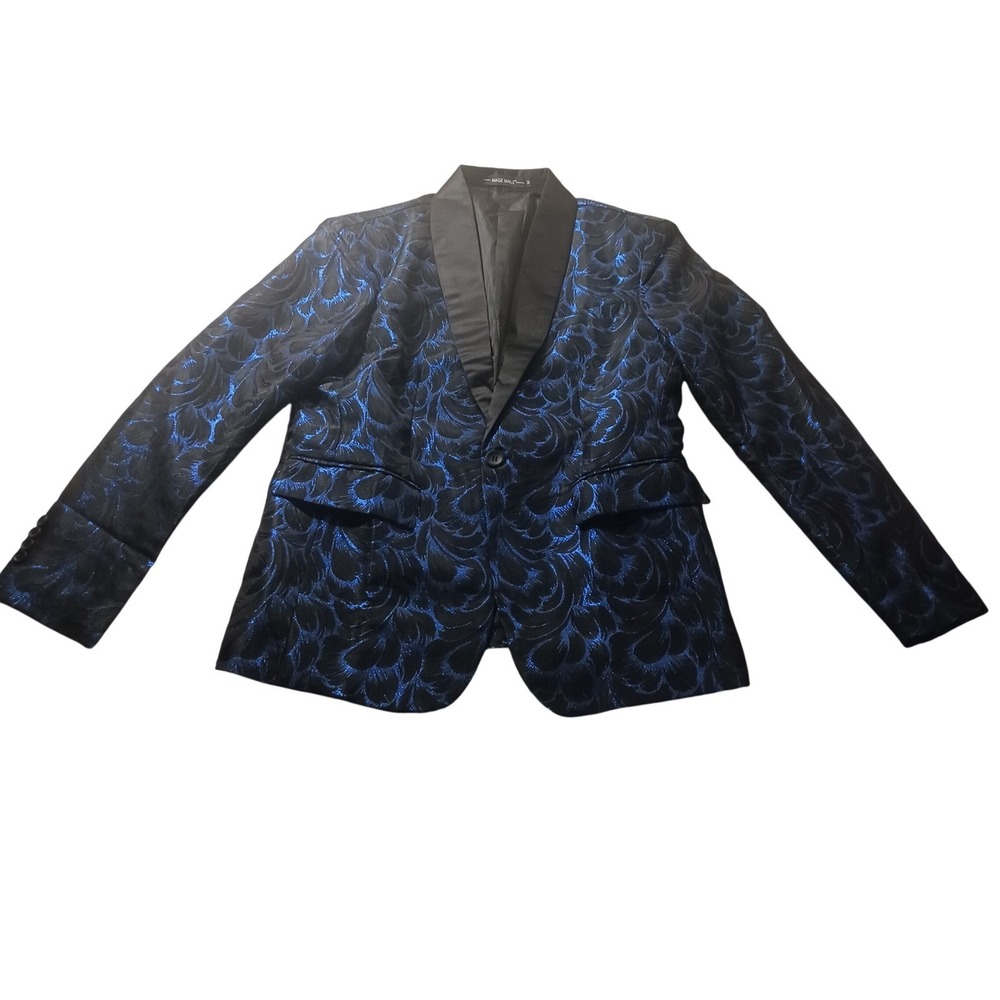 Mage Male Jacquard Floral Tuxedo Jacket Mens M Blue Black Shawl Lapel Blazer